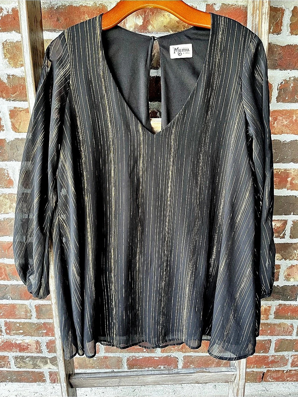 Show Me Your Mumu Friday Choker Dress Blouse Black & Gold XS